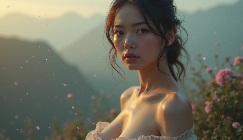 Sexy girl naked in night Asian in upper mountain