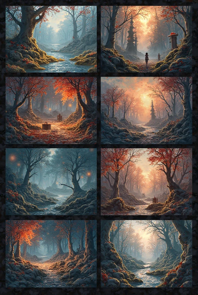 high details, Fantasy Poster, best quality, 8k, [ultra detailed], masterpiece, best quality, Photorealistic , dynamic angle, ultra wide shot, photorealistic, fantasy art, dnd art, rpg art, realistic art, an ultra wide picture of druid grove in a fantasy autumn forest and its druid warden observing all, a fantasy forest (intricate details, Masterpiece, best quality: 1.5), (at autumn: 1.5), in orange, red, yellow brown leaves, many trees, a stream of water (intricate details, Masterpiece, best quality: 1.5), waterfall (intricate details, Masterpiece, best quality: 1.5), human female druid, full body (intricate details, Masterpiece, best detailed: 1.5), exquisite beautiful woman druid (intricate details, Masterpiece, best detailed: 1.5), ultra detailed face (intricate details, Masterpiece, best detailed: 1.6), black hair, long hair, wavy hair (intricate details, Masterpiece, best quality: 1.5),, dynamic eyes color, fair skin, wearing blue cloak (intricate details, Masterpiece, best quality: 1.5), green robe (intricate details, Masterpiece, best quality: 1.5), cinematic light, pastoral atmosphere, divine light, gods rays, hyperrealistic, Photorealistic, 16k, RAW, award winning, [ultra detailed], masterpiece, best quality, (ultra detailed), full body, ultra wide shot, photorealistic,