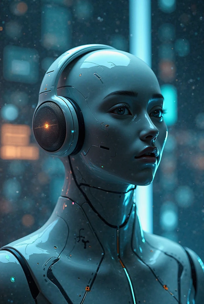 Generate a concept in AI，AI，Upper Body，Surreal，Exquisite，Technological，