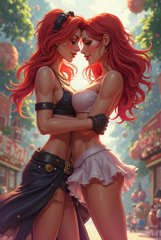 Masterpiece, Ultra extremely detailed, Insanely Definition - quality, 8k, (vibrant colors,vibrant theme), (intricate), full body , NSFW 2person, 1 young woman wear thongs hug 1 young woman , tongue kiss , entangled ,Intricate lip details, Curvy physique, Thick body ,vibrant, Seductive smile