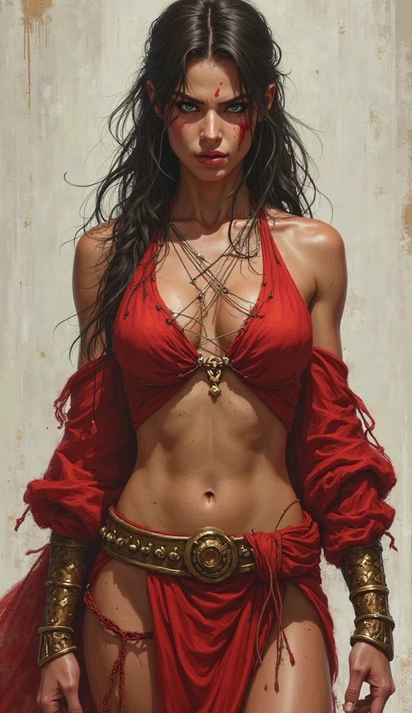 fantasy portrait from the hips up of a seductive female pirate from the early 18th century