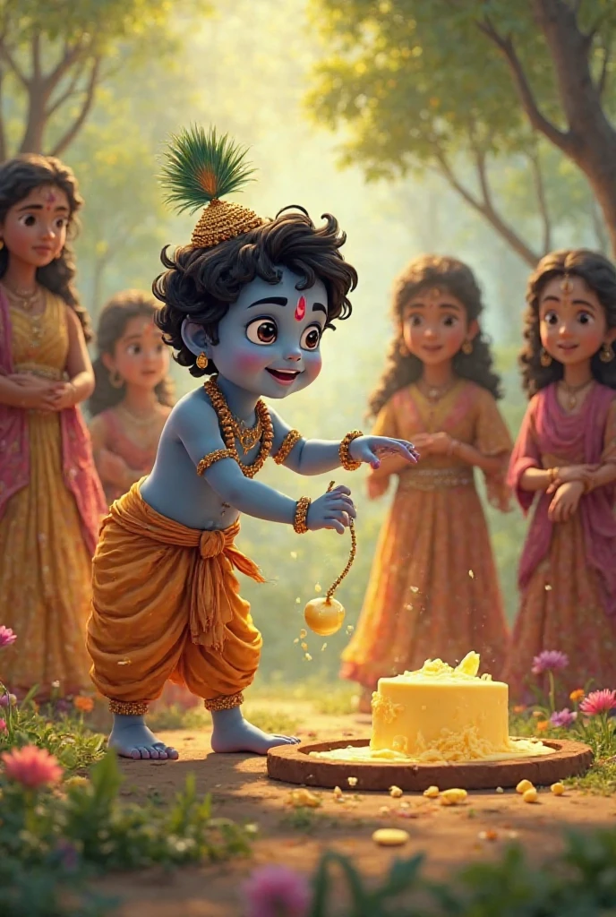 Lord Krishna cutting his birthday cake