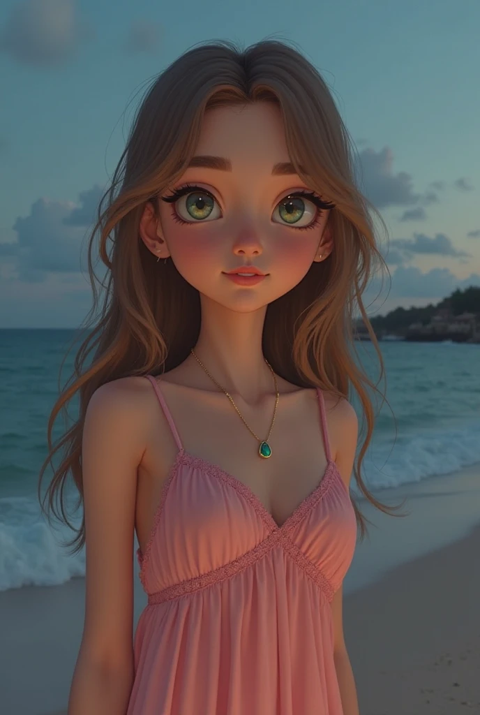 cinematic 8k portrait of a cute anime style girl, 1girl, beautiful detailed eyes, beautiful detailed lips, extremely detailed face and skin, long eyelashes, figure, wearing a small bikini, on a tropical beach, sunset lighting, warm color palette, detailed ocean waves, palm trees in the background, volumetric lighting, cinematic composition, intricate details, masterpiece