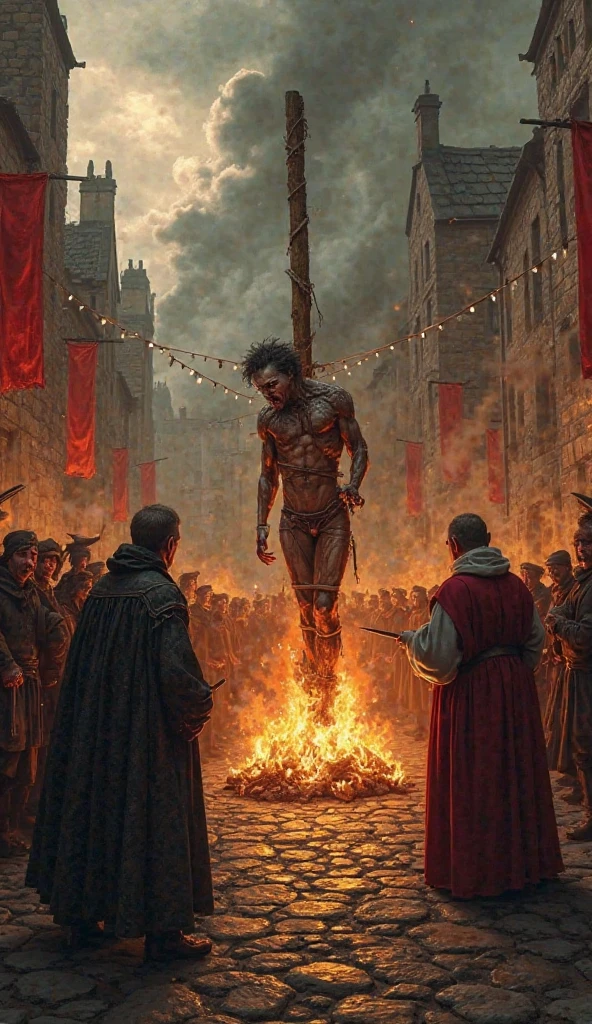Albino teenager being burned at the stake 

