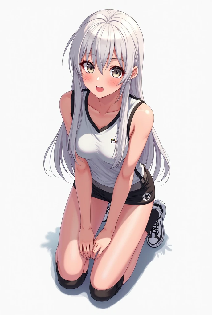 (dark skin,Silver Hair,Fox Girl),(Perfectly detailed face),(Young) ,(camisole,mini skirt),(((m legs,))), (((Black underwear))),cameltoe,garden,noon,sweaty,Smirk,High resolution, masterpiece, Highest quality, High resolution