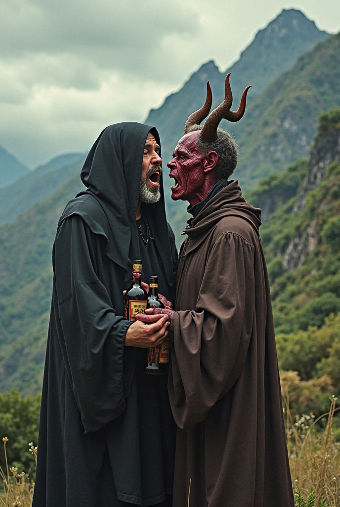 Devil drinking coke with God
