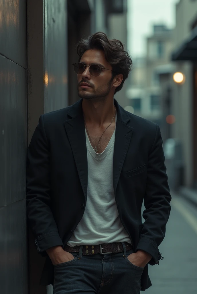 (one), (man) good-looking muscular man in his 30's, wear sunglasses, (high detail: 1 1), natural skin, high quality, beautiful eyes, (detailed face and eyes), (face: 1 2), noise, real photo, PSD, sharp focus, high resolution 8K, realistic and professional photo, 8K UHD, soft lighting, high quality, Film Grain, Fujifilm XT3