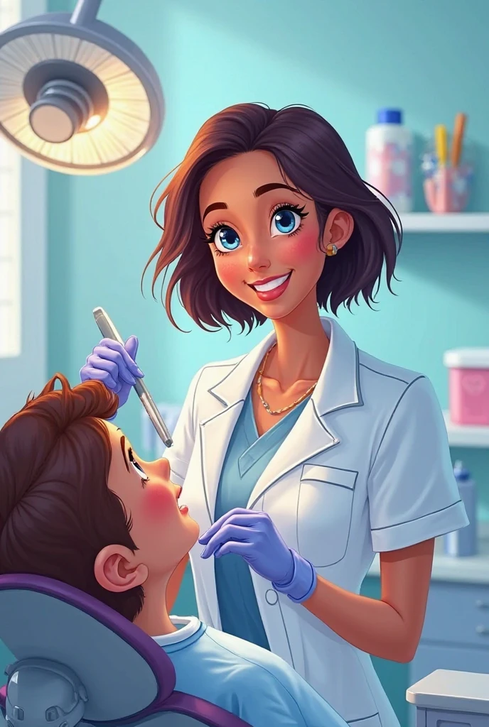 Cartoon of a female dentistry student with black hair