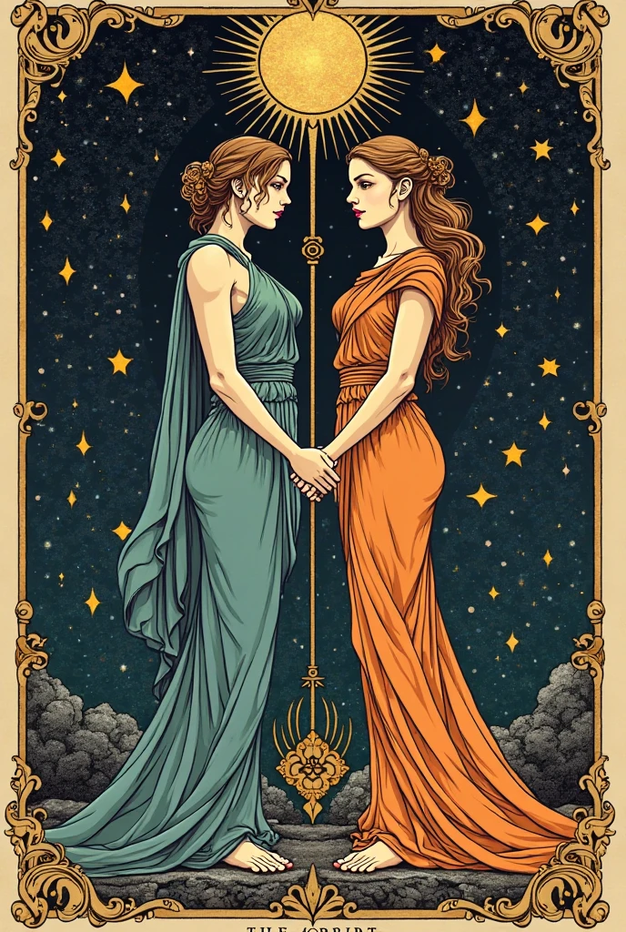 a Gemini stylized zodiacal symbol ((silhouette)) formed by bright stars. Cosmic background