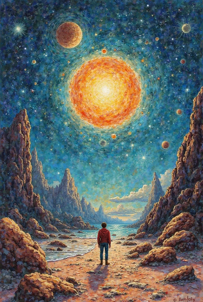 back view, surrealistic painting portrait of a man, naked, surrealism art, hi detaled, highly detailed, surrealistic landscape background, surrealistic illustration, solo, masterpiece, best quality:1.2, surrealism background
