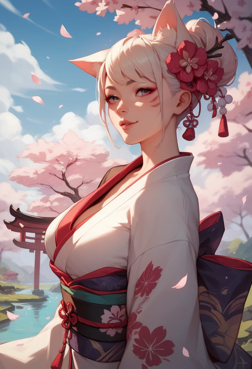by Devil Hs, best quality, detailed, 
mammal, female, three-quarter portrait, front view, looking at viewer, 
1girl, ((thinbody:1)), intricate, kimono, (eyeliner:1.2), looking at viewer, bob hairstyle, white hair, jewelry, detailed background, breasts, detailed hands, correct hands, correct fingers, 
(Sharp focus, masterpiece, 8k, intricate artwork, hyper detailed, high detail),
