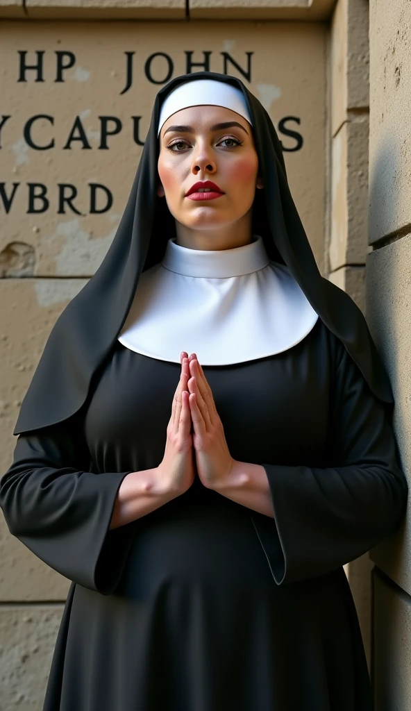Nun with huge breasts on her knees preaching