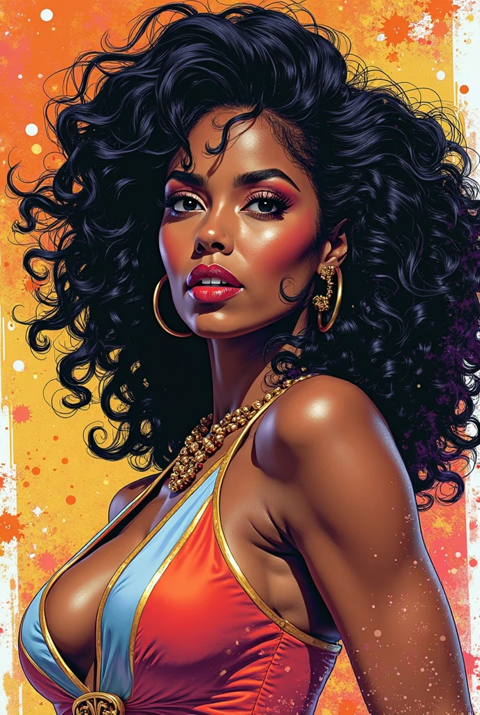 Pop art, Vintage advertising for drinks，Black-skinned babes，whaite hair