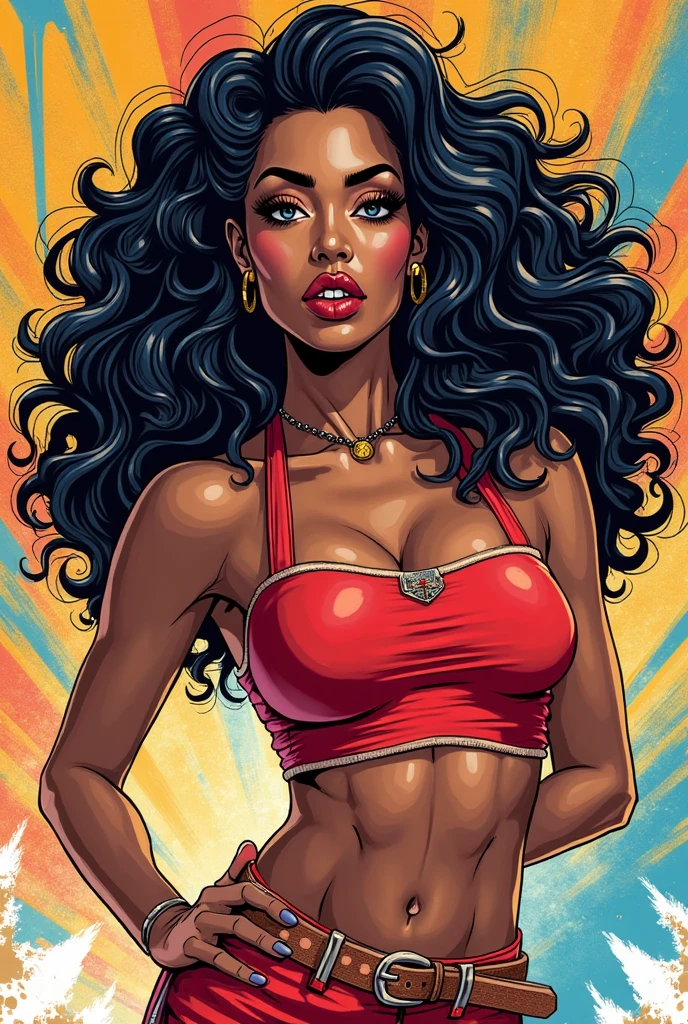 (african american,elegant,bold,confident,beautiful,long hair,curves:1.1,detailed eyes,full lips:1.1),glamorous,high fashion,stylish,striking poses,fierce attitude,(vibrant colors,hot pink:1.1,neon lights:1.1),dramatic shadows,edgy makeup,stage presence,(professional,studio lighting:1.1,ultra-detailed:1.1),dynamic composition,strong facial expressions,showstopping,celebrity vibes,sexy attire,attention-grabbing,empowered,energetic movements,music video vibes,queen-like aura, wearing t-shirt that says "Brat" on it