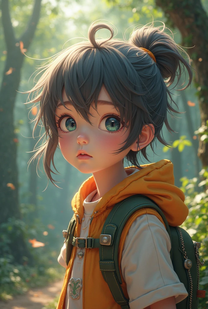 10k ultra HD vivid colors masterpiece ultra cinematic resolution, digital art style baby Chibi, a girl, big head, Chinese, light brown eyes, chinese clothes, scenery a forest --auto --s2