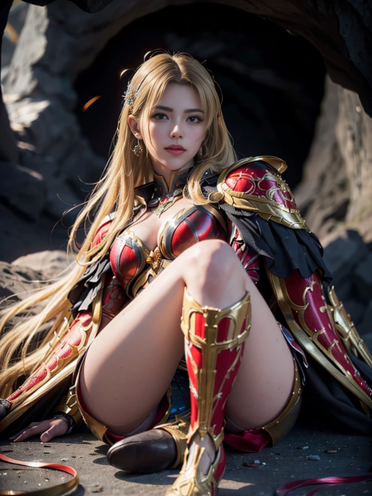 Professional , ​masterpiece、top-quality、photos realistic , depth of fields 、（Dragon Black Metal Body:1.９),(Matte Blue Silver、(Night World)、（cleavage of the breast）、Dragon Gold Weapon、（Micro Bikini Armor:1.４),Mystical expression、Gorgeous gold weapons ,（Fight dragons）、Seductive look、（（ Dragon's dense and gorgeous sword）） , （demonic wings）   ,Detail and gorgeous crown、（（a blond））、（Castle background）、（（Gangle's forest background））、Beautiful Caucasian beauty、１a person、dynamic ungle,(((Detailed and ornate dragon helmet)))、Smaller head、A smile、Castle background、Thin and beautiful female hands、cleavage of the breast、Soldier in iron armor on background、Mystical expression、Light Effects、intense fighting、Wind-effect、magic circles、With the legendary magic wand、Dragon's tail、fight、