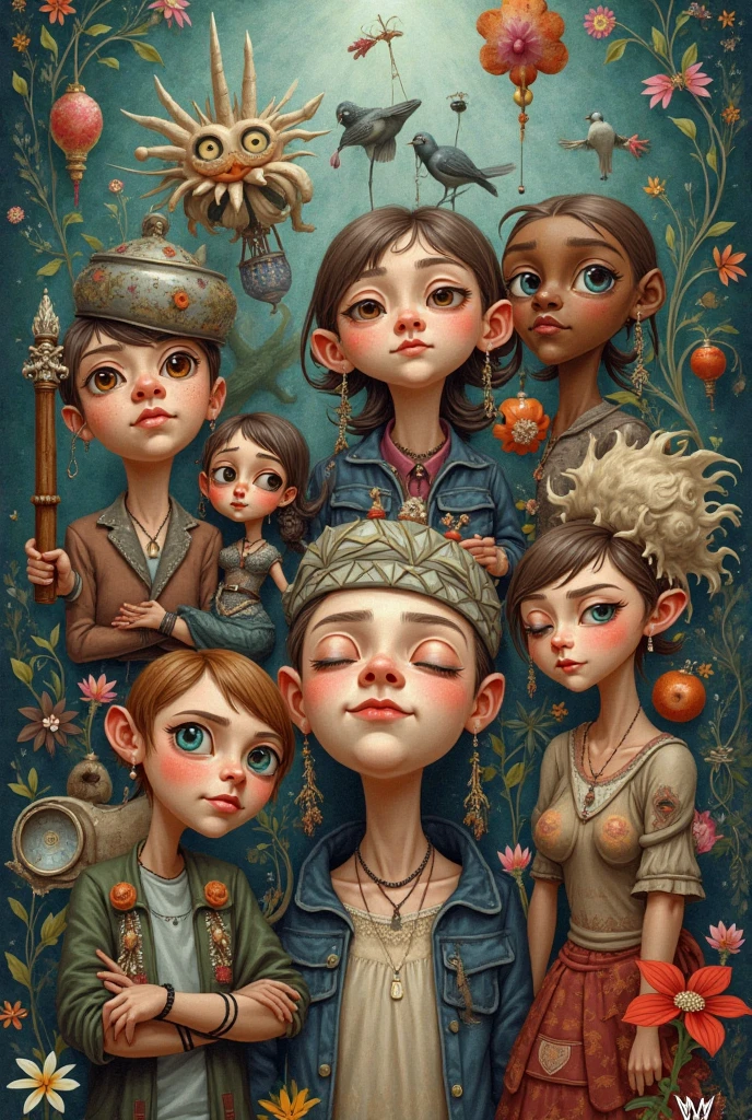 Create an image where 3 famous works merge with funny elements 