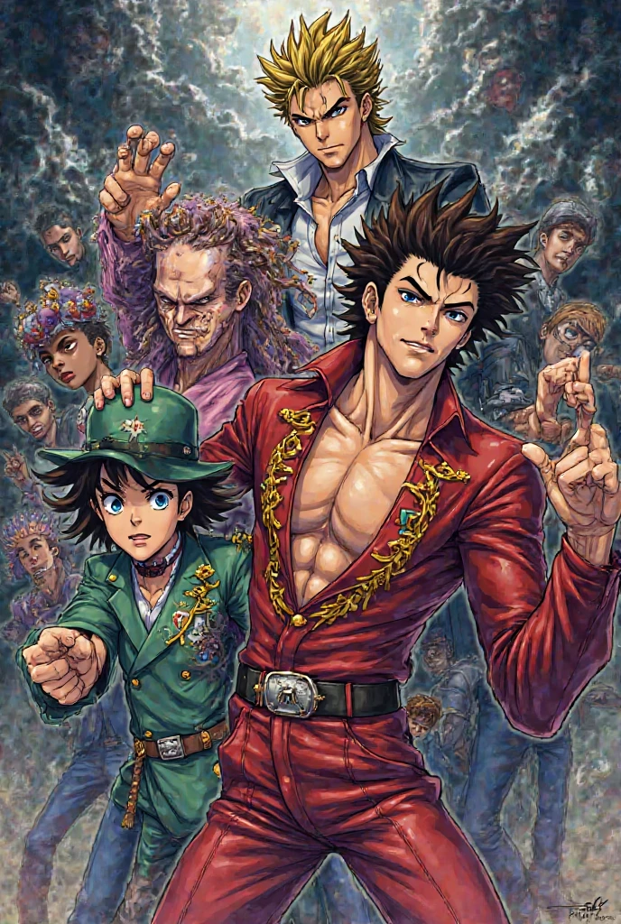 Make a family using the anime jojo bizzare adventure art style