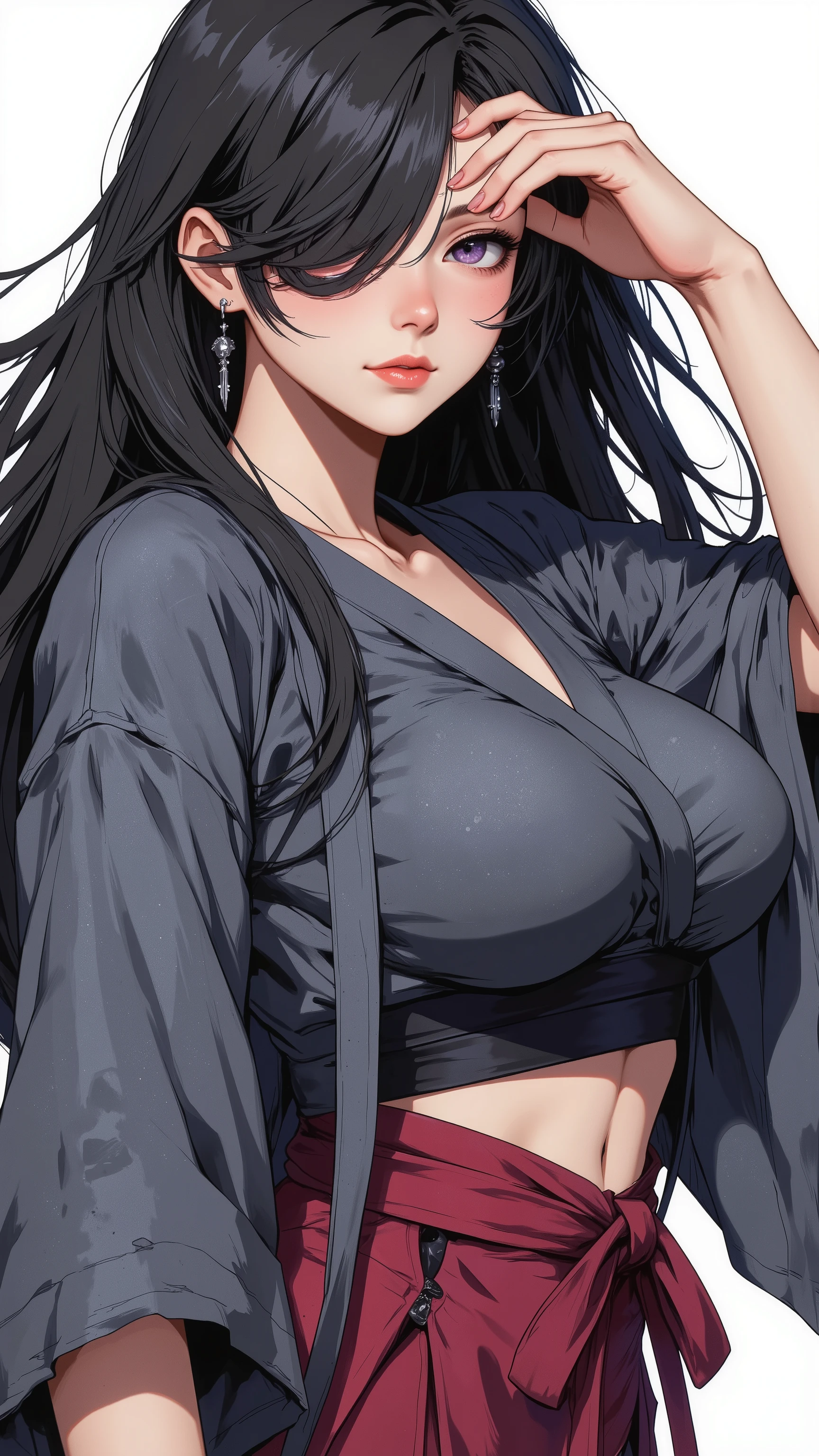 
((Best Quality)),( super high definition),(Super detailed),( detailed description ),((The best CG)),(masterpiece),(kagero, 1girl,long hair, black hair, hair over one eye, purple eyes, medium breasts ,shinobi-costume, style,Loincloth ),illustration,(full body shot:1.5),(from back angle :1.5)
shinobi,
cinematic art style,
ninja style