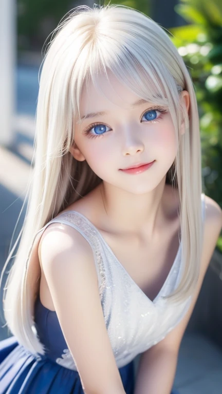Shiny platinum blonde silk super long straight hair, beautiful shiny bangs, big clear sky blue eyes, very beautiful bright eye highlights, Embarrassing, Blushing