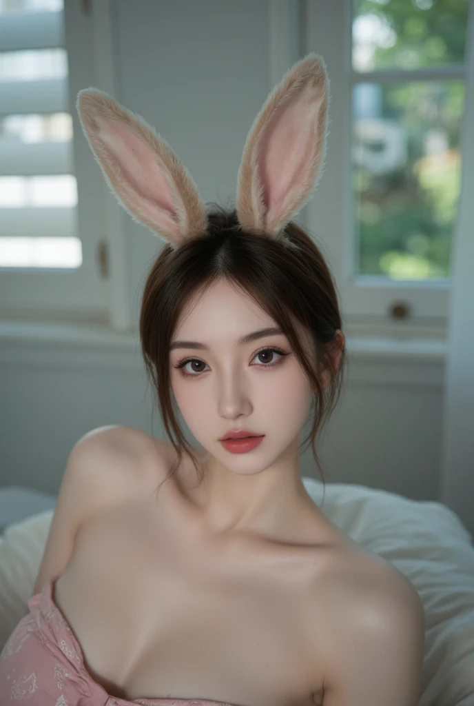 ((top-quality、8K、masterpiece:1.3))、Raw photography、From woman to woman、embracing each other、hposing Gravure Idol、((top-quality、8K、masterpiece:1.3))、Raw photography、Boob massage、bunny_Ears_hat:1.3)、Red Bunny_Ears , with black bra