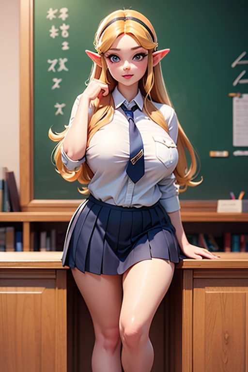 (masterpiece), best quality, (((old businessman holds nude naked girl))) who has annoyed face and blue eye and (large breast) and nipple and vagina and short blond braid and red lipstick and earring and headband and wristwatch and necklace, classroom setting, businessman in background,