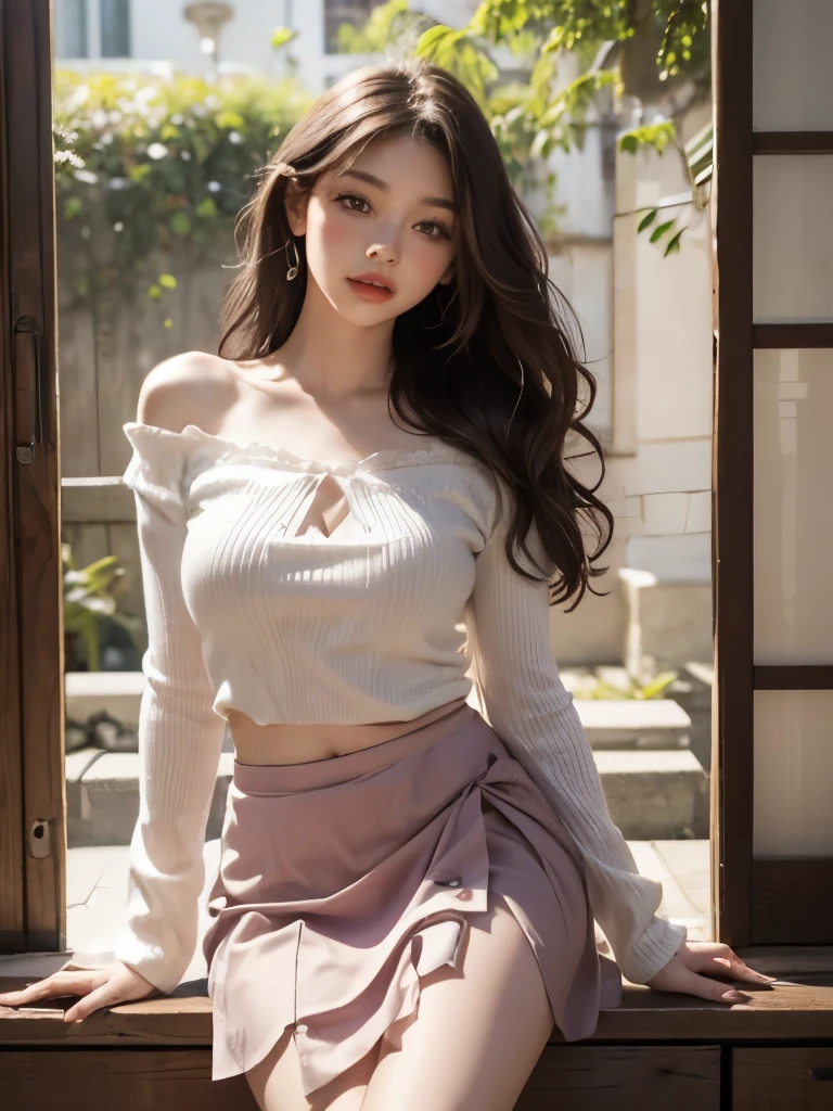 a woman in a white top and green skirt posing for a photo, gorgeous korean young woman, Korean girl, beautiful Korean women, beautiful Korean young women, korean women's fashion model, open v chest clothes, Korean woman, Beautiful girl model, Beautiful Asian Girls, wearing a crop top, photo of slim girl model, with ripped crop t - shirt, Beautiful model girl