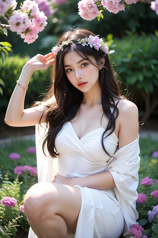 ((Realistic:1.5)),Ulzzang-6500:0.7,((Best quality)), ((Masterpiece)),((Detailed)),2girls,duo,{2 beautiful women}, (Upper body:1.3),Hug and touch each other, Tease your friend's waist, Breathless friends, Biting a friend's earlobe, crouched,super wide shot,Face focus, Long legs,Curvy, Barefoot,Wide hips, Thin legs, Oversized eyes,Long eyelashes, (Detailed face,beautidful eyes, detailedpupils,detailed clothes features, Clear background:1.3), (armlets, bangle:1.3), Mysterious ancient ruins, floresta exuberante, Deep canyon,bridge,River,cliff,Cloud,lakes,Rock music,Waterfalls, Flowers, Grass,grape trees,tree,bright detail,Sharp,Perfect compounding, Intricate, Sharp focus, Dramatic,