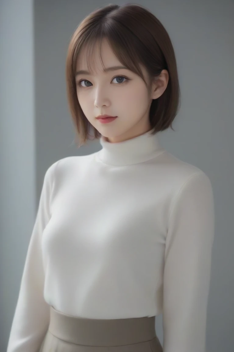 8k, Ultra-high resolution, Highest quality, masterpiece, Rule of thirds photograph,surreal, photograph, 1 girl, (16 years old:1.3), pretty girl, Cute Face, Beautiful eyes in every detail, Detailed,masterpiece,One Girl:1.2,Japanese female officers,Senior NCO,whole body,Serious expression,Black short hair,Bob with bangs, (Best ceremonial attire:1.3),Pencil Skirt,uniform,Sharp contours,Looking down,Gray background, Light from above, Low contrast, (Side view),Perfect and beautiful face ,Perfect and cute face, Skin with attention to detail, Perfect limbs、Tight waist,Looking at the audience,(((Ideal body type))),A-cup small breasts :2,Portraiture:2,Perfect Anatomy,Vividly detailed,detailed,surreal,Light and shadow,Shine