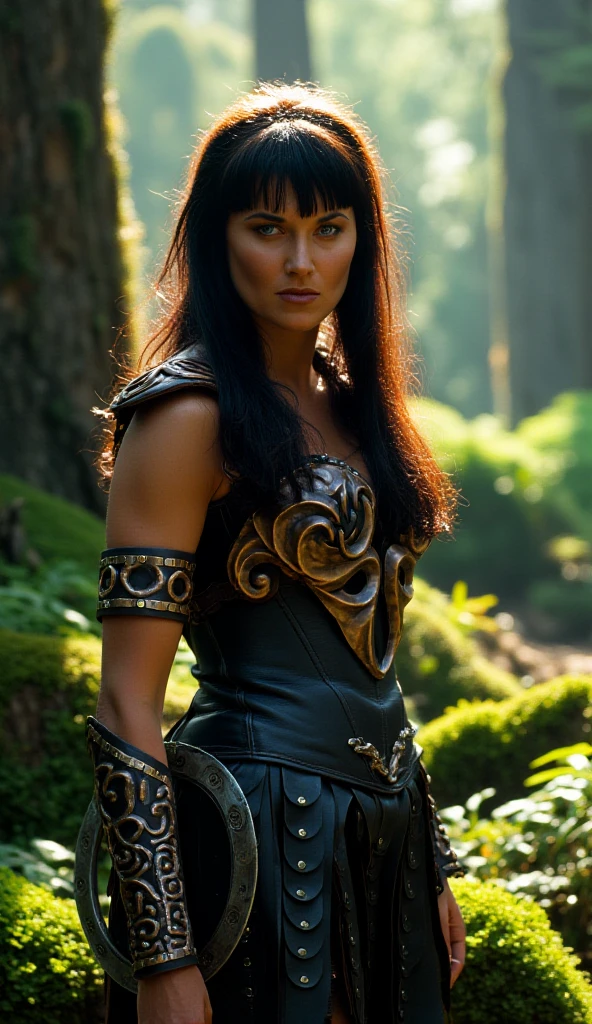 Xena portrait photo, forest, steel groove, detailed