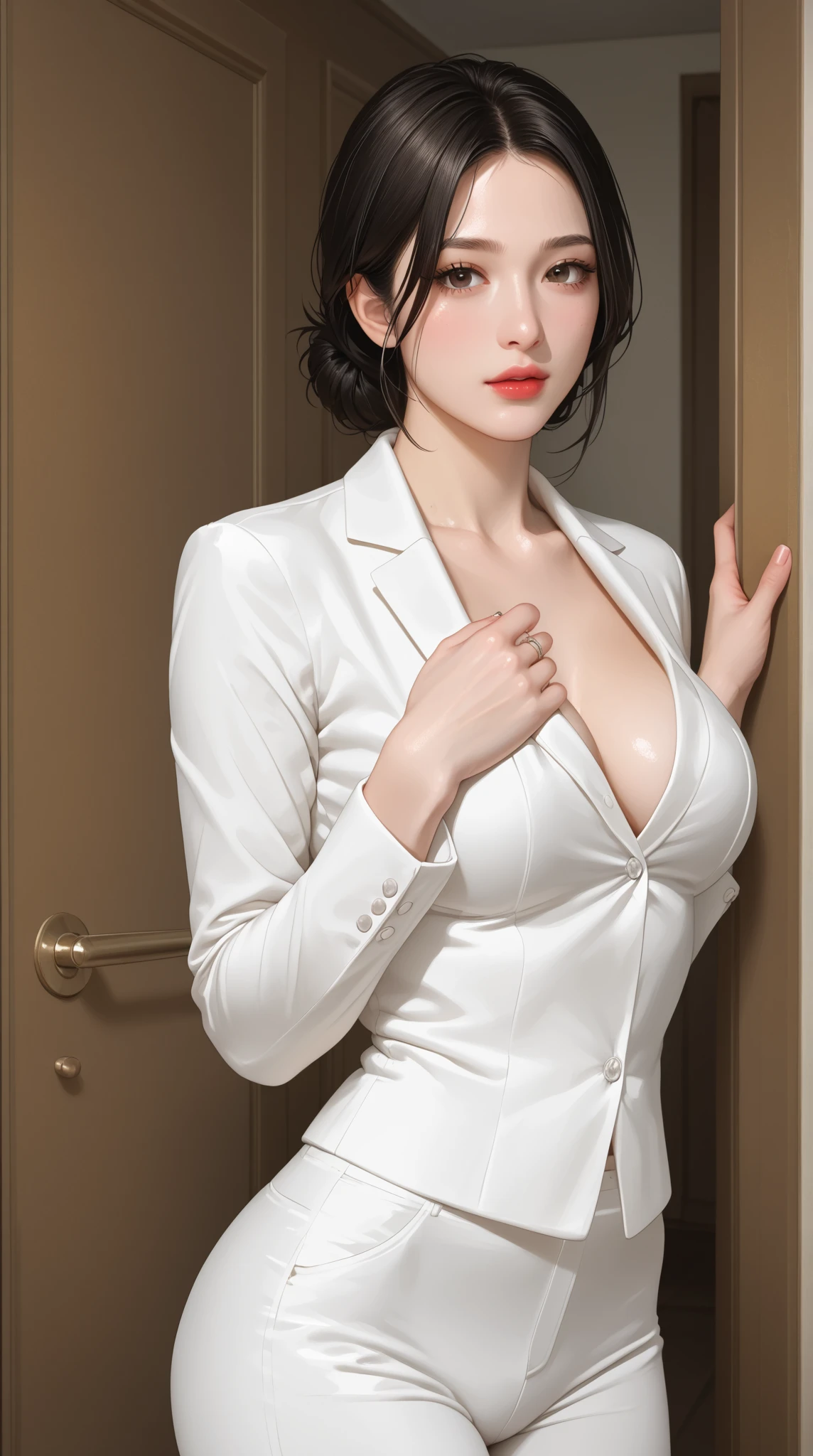 1 girl、alone、masterpiece,Highest quality,High resolution,Very detailed, skinny,Black choker,Earrings,Big cleavage、
Cute pose、(((Open your mouth))), Heavy breathing , (ah、Hentai:1.5), 
Blonde pixie short hair、
(((Accurate 5-finger)))、Accurate human body、The perfect human body、((Captivating smile ))、

Entrance、indoor、open the door、Detailed Background、18 year old girl with blonde hair and ponytail、huge 、(Sexy pose:1.4)、(Blushed:1.4)、Laughter、Sticking out tongue、((Heart-shaped pupils))、Happy Face、(((Sailor suit)))、Black Stockings、Perfect Anatomy、long body、Older sister who dotes on her brother、((My crotch is wet))