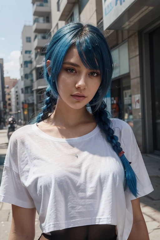 Girl White Skin with Blouse Blue Hair