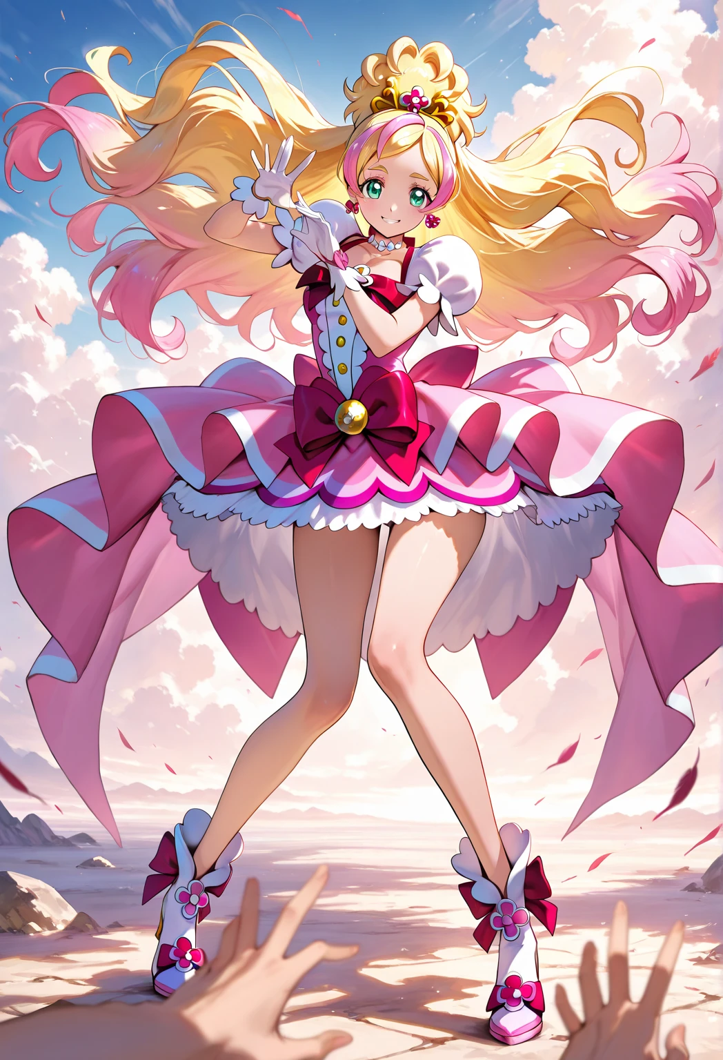 Standing footjob throw Standing footjob POV penis male leg Male masturbation throw hands penis Gold Tiara A princess in a frilly pink dress Beautiful long blonde hair Trampling on penis Sadistic smile Cum on feet Long skirt