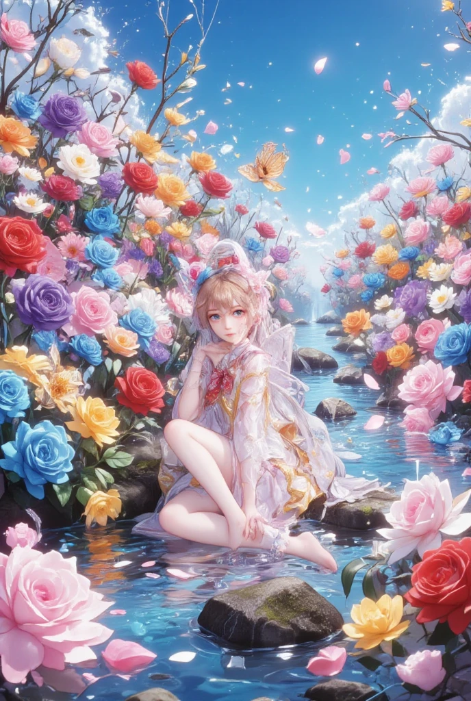 Crimson, White in Pearly RainbowColors,ExtremelyDetailed(ProfessionalPhoto of Girl Floating in the Sky:1.37)ZoomLayer{Stunning|Mystic|GodRays|Haze}, 280th floor infinity pool, Tallest building in the urban forest {Carnation|Tulips|(Rose)}, (Masterpiece 8K TopQuality:1.2),  (ExtremelyDetailed NOGIZAKA face:1.37) Elaborate Pupils with (SparklingHighlights:1.28) DoubleEyelids with Voluminous LongEyelashes RosyCheeks (Joyful Expressions LifeLike Rendering) MotionBlur  BREAK  (Acutance:0.77) PUNIPUNI Radiant Impeccable PearlSkin with Transparency White(Skinny SchoolSwimwear) {(HiddenHand)|((Corrected BabyLike Hand))} Whole Body Proportions and all limbs are Anatomically Accurate, FlowerWreath WrappedBody Full of Flowers Covering girl's body {((Dazzling RainbowColorHorizon))|ColorfulSky|ColoredClouds|(Starly Particles)}(extra limbs:-1.4)(Not Detailed Face:-1.37)(Not Detailed Hand:-1.28)