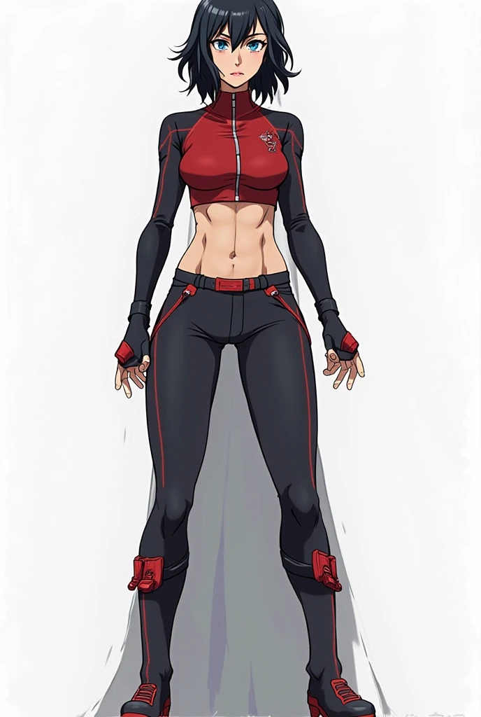(Masterpiece, plain background:1.2) 1sologirl female full body, standing straight symmetrical barefoot barehands together looking to camera view from farther shot below angle, strong abs, red cheeks smiling, dark elf, darkest blacked elf skin, long mess white hair, red eyes, circlet, 1990s style retro game