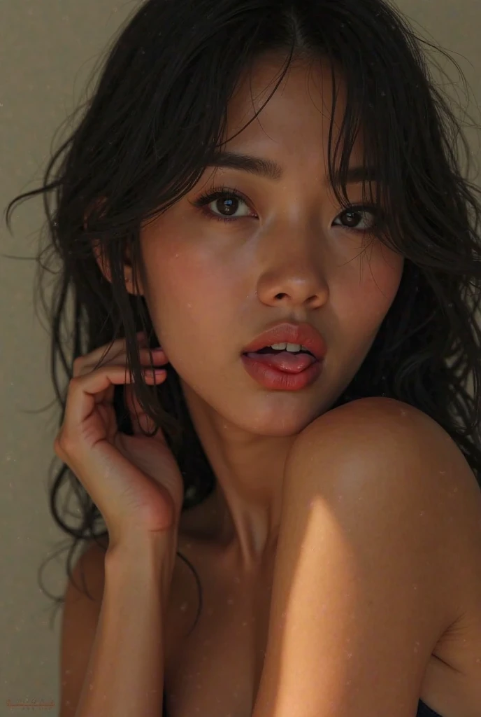 (8k, RAW photo, photorealistic:1.25) ,( lip gloss, eyelashes, glossy side, shiny skin, dark brown skin, best quality, ultra high resolution, depth of field, chromatic aberration, caustic, wide light, natural shadow, kpop idol)