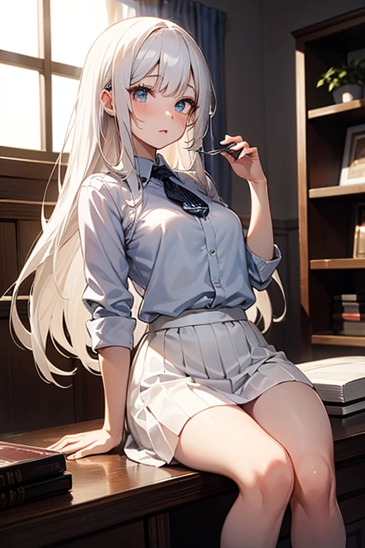 very cute and beautiful girl,(Very detailed美しい顔), (smile),blush,Black Hair,Seraphim,((White Hair、long hair)),(White Shirt、Pleated navy blue pread your legs、Squat)、Sitting、(From below)、(Lace panties), Country road, (Highest quality,masterpiece:1.0),Absurd,High resolution,Super detailed,Very detailed,32K,8k resolution, Intricate details,Movie Scenes,Detailed Background,alone,Dynamic Angle,