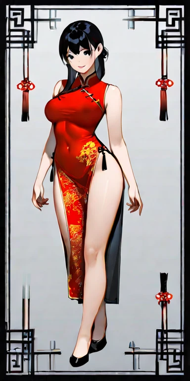 ((Highest quality、masterpiece、Anime Style、Highest quality、High resolution、8k、detailed、ultra-detailed:1.3))、Long legs、Sharp focus:1.2, Beautiful woman with perfect figure:1.4、(smile:1.2), double eyelid、30-year-old woman、Sexy pose、((((Shut your mouth.、One Woman、Chinese clothing:1.5)))),The background is another world