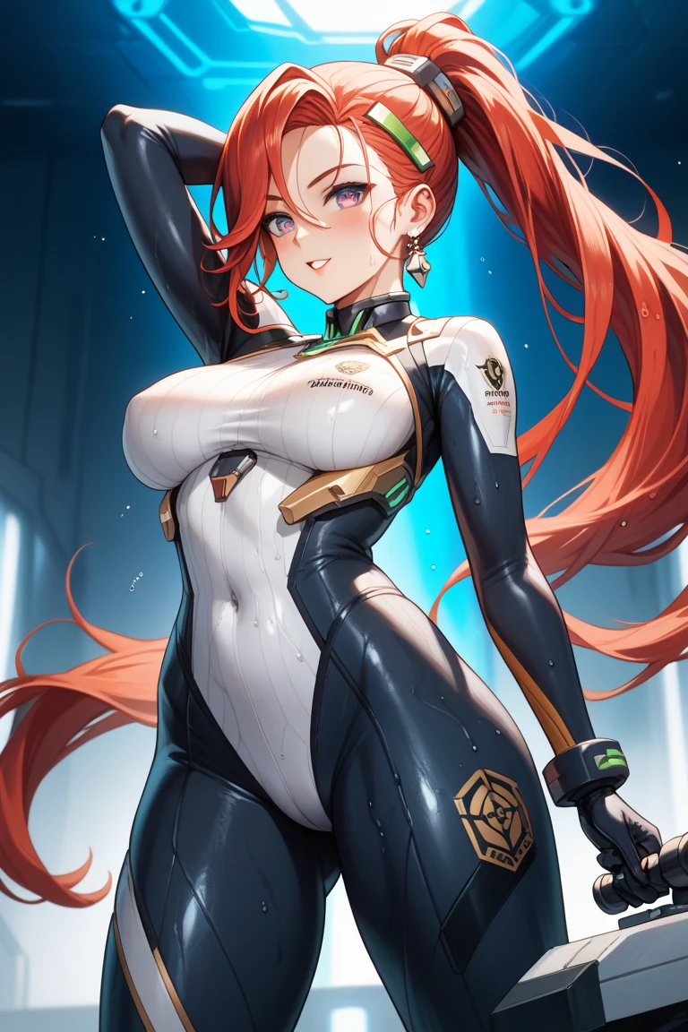 Elhaym von Houten, Uniform, Posing, Massive Breasts stretch the fabric of her uniform. Orange Hair, beautiful redhead hair. Gloves. Stockings. Pantyhose. Boots. Elhaym van Houten. (tight ass) (massive breasts)