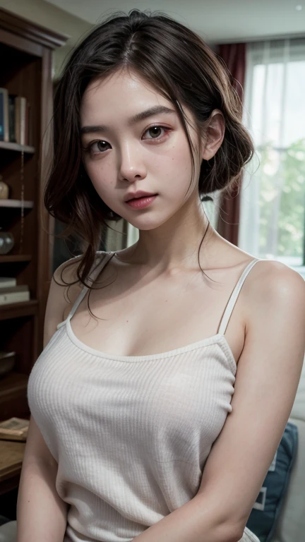 dressed, (photo realistic:1.4), (hyper realistic:1.4), (realistic:1.3), (smoother lighting:1.05), (increase cinematic lighting quality:0.9), 32K, 1girl,20yo girl, realistic lighting, backlighting, light on face, ray trace, (brightening light:1.2), (Increase quality:1.4), (best quality real texture skin:1.4), finely detailed eyes, finely detailed face, finely quality eyes, (tired and sleepy and satisfied:0.0), face closeup, t-shirts, (Increase body line mood:1.1), (Increase skin texture beauty:1.1)