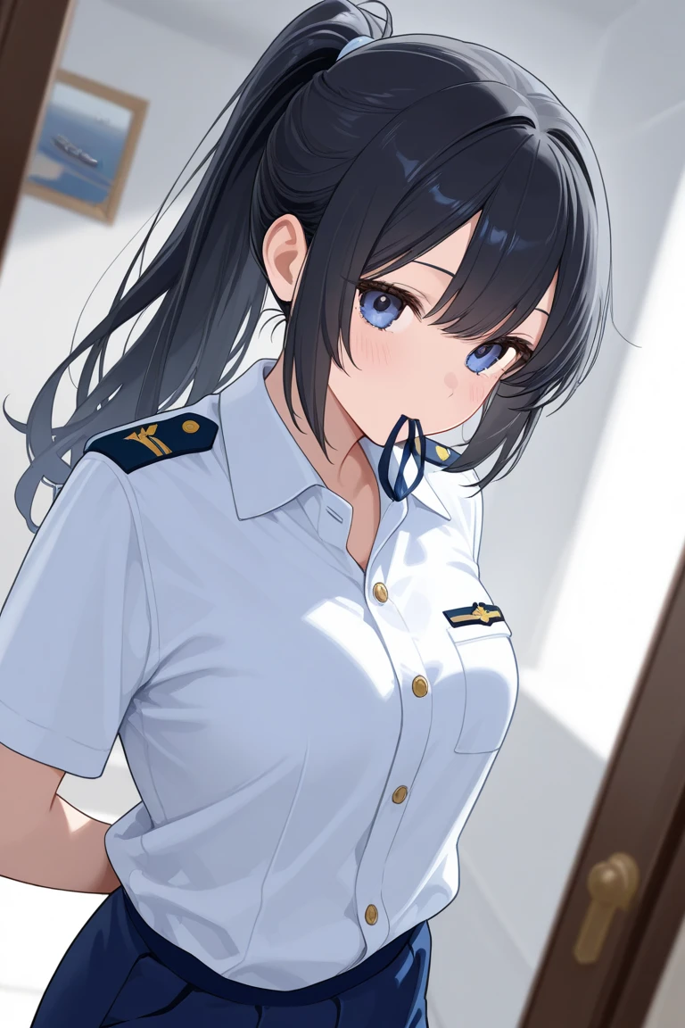 (best quality, ultra detailed:1.2),The girl wore a black German military uniform,BREAK large breasts,BREAK crying,(face close up:1.2),BREAK ((1man and 1woman,fellatio,penis,))