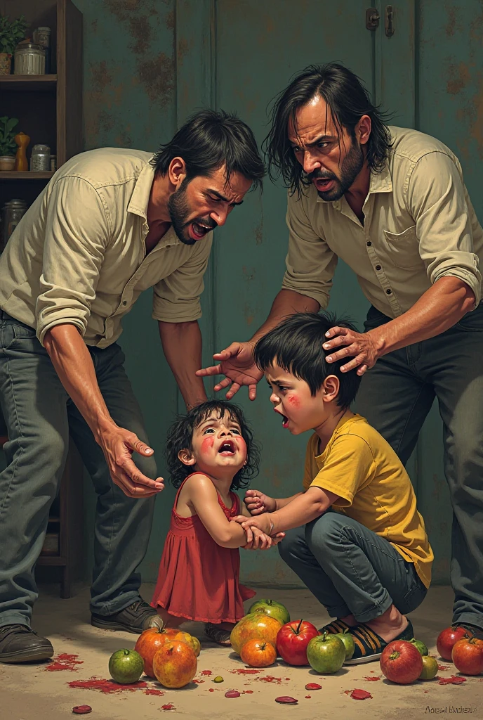 The night the father came home in a bad mood from his work at the sawmill, Mui Mui was in the middle of a long and inconsolable moan and the two oldest children threatened to beat her. Out of nowhere, the father's fist fell on the boy's snoring face which sent him sprawling across the room, where he remained motionless. The other children rushed out of the house in anticipation of trouble. The mother bathes the child with cold water.