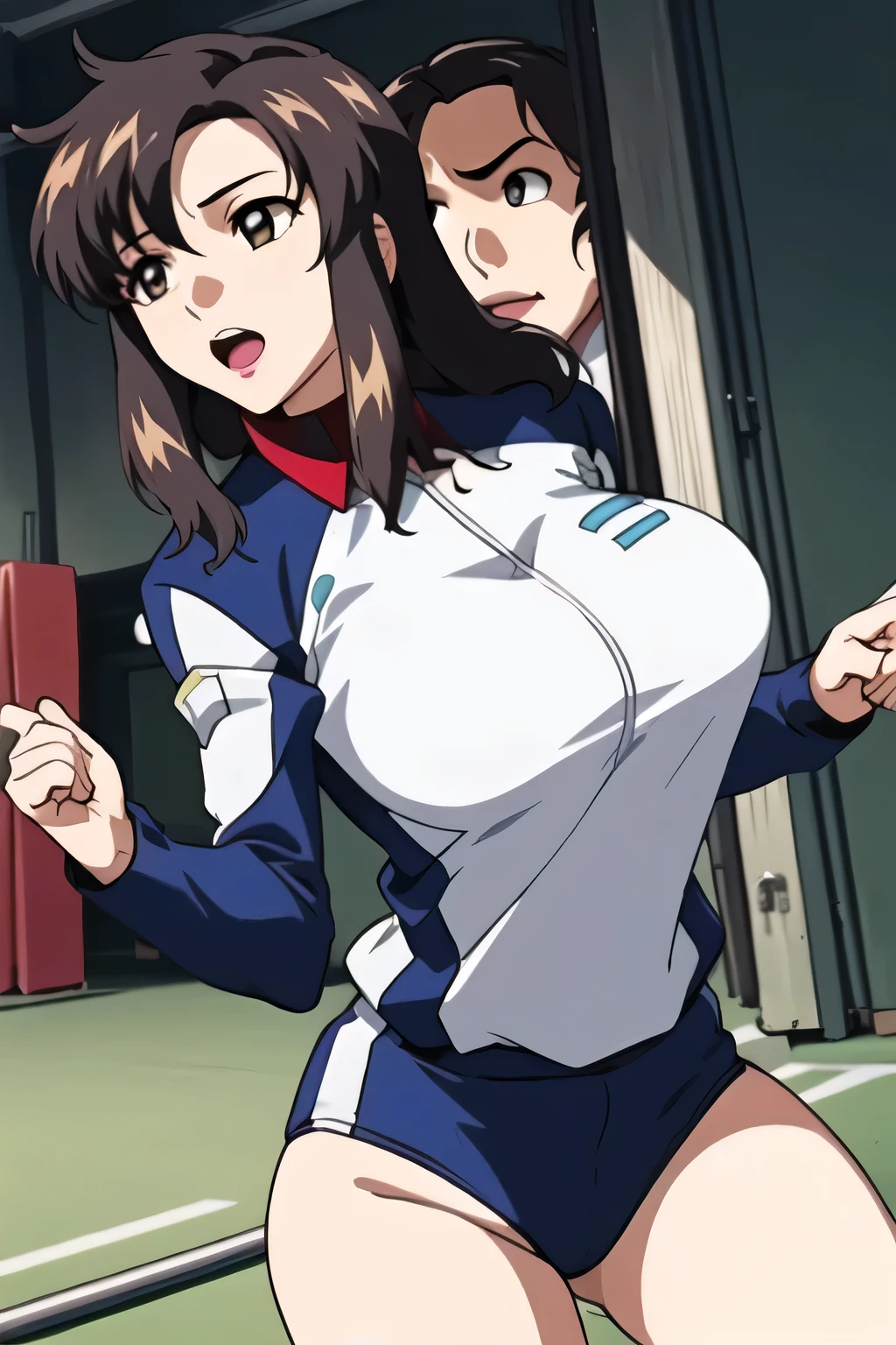 Anime girl with huge breasts posing in front of a wall, seductive portrait of Tifa Lockhart, portrait of Tifa Lockhart, portrait of Tifa Lockhart, Tifa Lockheart, biomechanical oppai, Tifa, seductive anime girl, glamorous Tifa Lockheart, cyberpunk Oppai, extremely detailed Artgerm, Range Murata and Artgerm, 80s anime, 80s retro anime, retro anime, vibrant colors and solid shadows