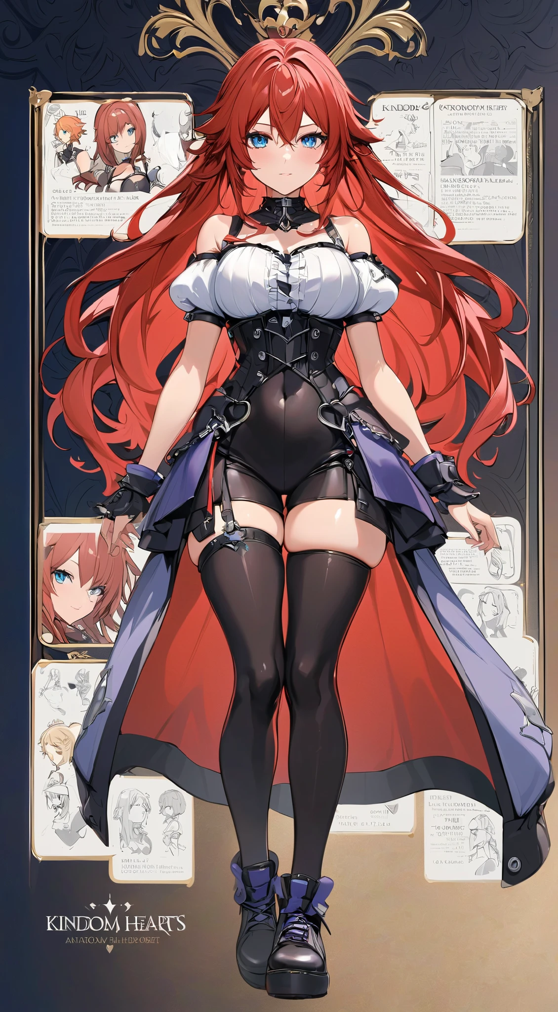 masterpiece、highest quality、Ultra-high resolution、Maximum resolution、Very detailed、Professional Lighting、anime、woman、thin、so beautiful、Steampunk costumes、Garter Stockings、High heels,Revolver equipment、Red Eye、Red hair、Semi-long hair、Fingerless Gloves、Beautiful eyes、Pink Lips、