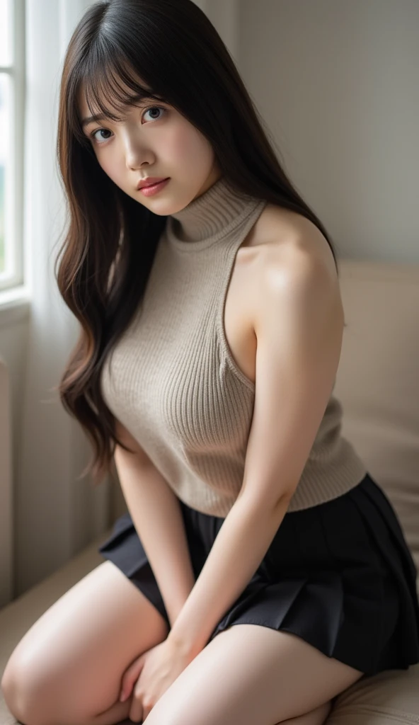 超A high resolution,masutepiece,Best Quality,
extremely delicate face,Detailed eyes,very intricate,perfect glossy shiny skins,Perfect Lighting,Detailed Lighting,Dramatic shadows,Ray tracing,
1girll,full body Esbian,Black sweater,view the viewer,