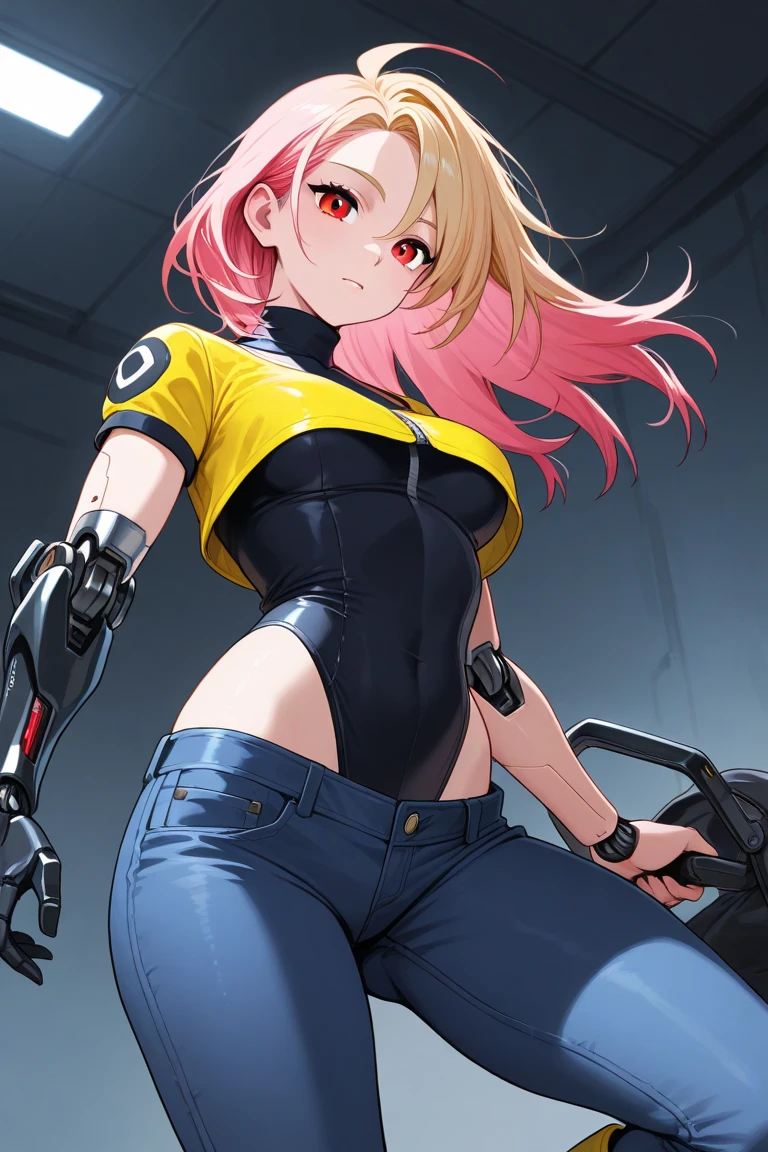 CharacterCartoon style digital illustration female GTA style in Cartoon style digital illustration artgerm style cartoon image of a woman .Ilustra??o estilo desenho animado, estilo de arte dos desenhos animados, Ella Purnel lestilo Cartoon style digital illustration artgerm style cartoon art style, digital illustration style, design de personagens altamente detalhado, arte digital detalhada coragem, Forest fan art, Design de personagens de retrato, beautiful digital illustration, retrato de alta qualidade, Arte em quadrinhos, mulher jovem cabelo com transas lindas . Beautiful lined eyes Medium large bust and wonderful sexy clothes. image expression of sexual desire from the waist to the illustration Ella Purnellstyle Cartoon style digital illustration style Cartoon style digital illustration style GTAblonde, French braid in hair, cabelo caindo, sci-fi, metal brilhante, robot, half robot, seios grandes, seios enormes, seios enormes, guerreiro, guerreiro queen, , sorriso, Feroz sorriso, Feroz, Ouro, Ouroen, bright Ouro, futurista, ciberpunk, ciberpunk police, ciberpunk police officer, uniforme policial, Seios cobertos, fechar-se, jaqueta, noiteWIDE ANGLE LENSE