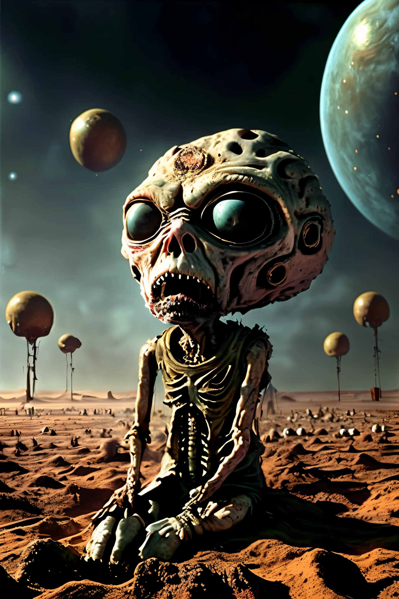 In a post-apocalyptic world, under the excessively bright rays of an unforgiving sun, strange, mutated, homonid creatures remain and try to survive in a horrifically different world than earth was in times past. Faces change and grow wherever and on whoever they can. Sometimes, a single body will exhibit in upwards of nine or ten different faces, as one tries to grow on top of another, pushing the previous to the side, or even an entirely new head with several faces growing right on top of the original head which may have two or three faces already. Food and water are a distant memory, the new source of sustenance more often than not is meat and blood from any struggling animals left around and themselves becoming incredibly scarce. As "humans" continue to have it harder than ever to continue their existence, cannibalism becomes more and more common, making ren and the elderly a far more rare site to see. People are desperate and horribly anxious in this hot, brightly lit wasteland of a desert the earth has now become. See the new monstrosities human beings have come to see each other as, and resist the urge to get physically ill as we see the new humans with excessive or missing limbs, several faces per head or even several heads per body. Humanity has never seemed less humane. Human beings' bodies have never housed this many beings. Being has never been less enjoyable except to murderers and demons who love to hate being. These are times when death is welcomed and even prayed for by the few people left that can even comprehend God and prayer, and the number of people who can are quickly dwindling down to none. Only a few remain, and all too soon, there will be none, that is no one.