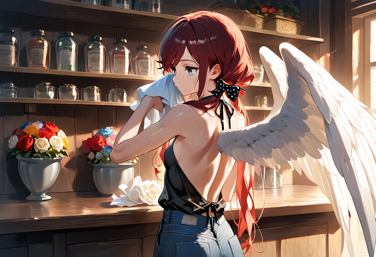 ((best quality)), ((masterpiece)), (detailed), NSFW, small breasts, prominent collarbones, skinny arms, flat stomach, visible hip bones, long hair, red hair, white hair, blonde hair, dark hair, ponytail, thick ponytail, heavy ponytail, NSFW Fluttering lace frilly petticoats, pleated petticoats