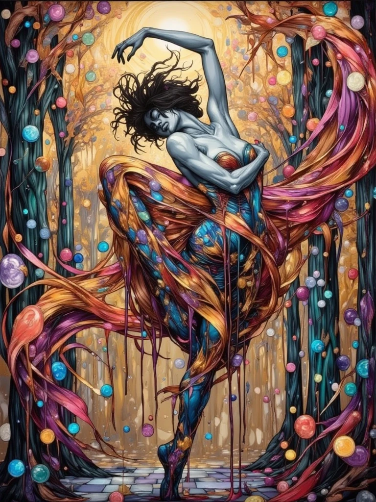 (masutepiece, of the highest quality, Best Quality, Official art, Beautiful and aesthetic:1.2), (1girl in:1.3), Extremely detailed,(Fractal Art:1.2),Colorful,highest details,(Zentangle:1.2), (Dynamic Pose), (Abstract background:1.5), (Congressional Dresses:1.2), (Shiny skin), (Many colors:1.4), Upper body, Thin gauze, Off-the-shoulder, blooming flower field, Glowing skin, lightsmile, , Sexy, Busnakeness,From below,Ass Up wAIT