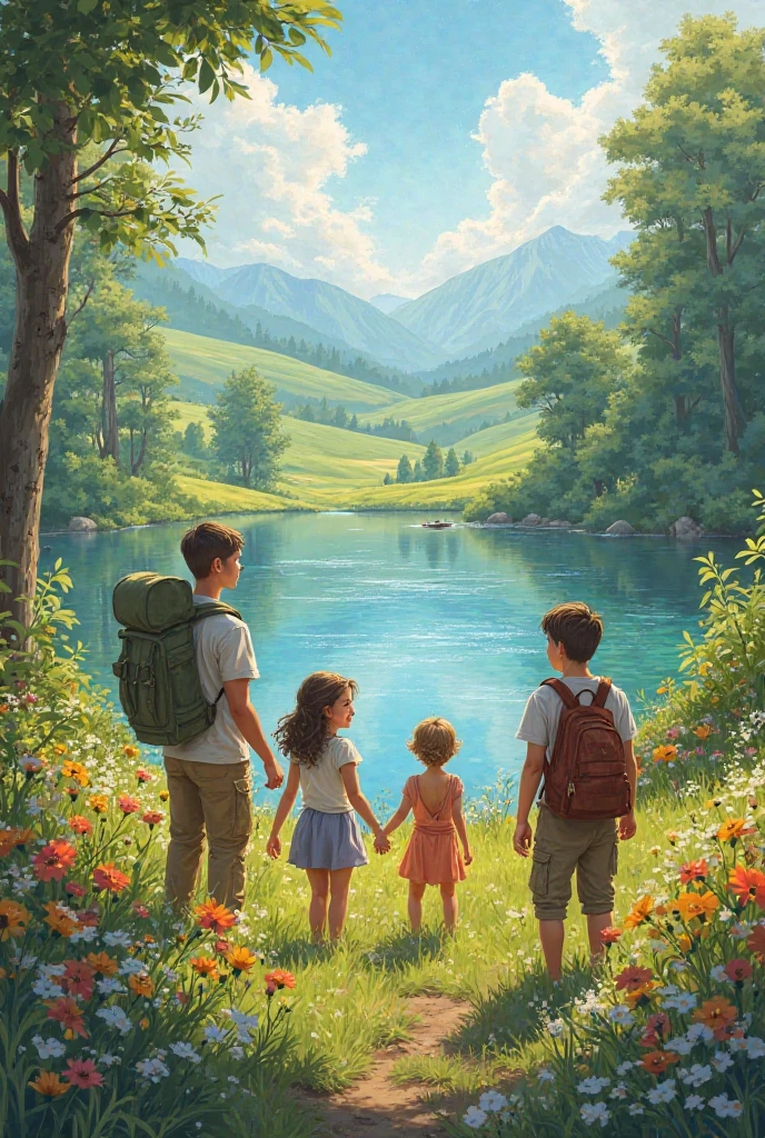 3 boys and 1 girl adventuring